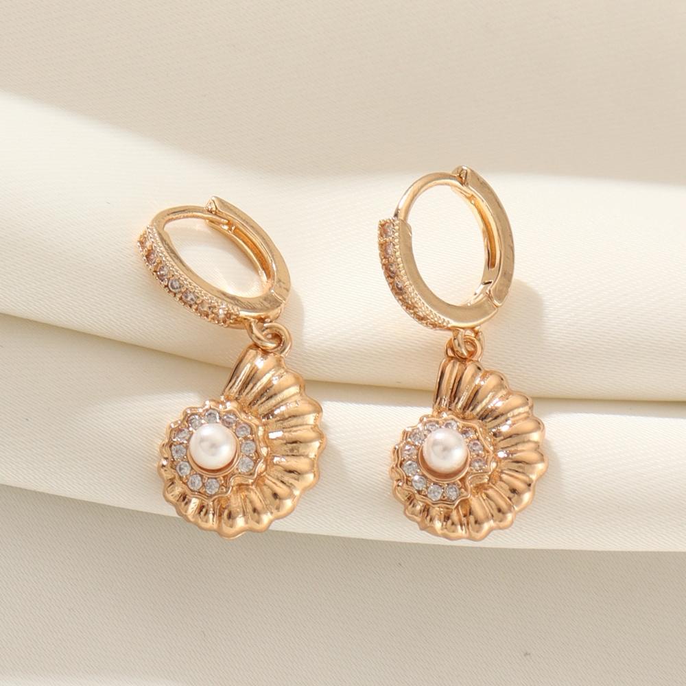 1 Pair Fashion Geometric Shells Dangle Earrings for Women Cubic Zirconia Jewelry Daily Wedding Party Accessories