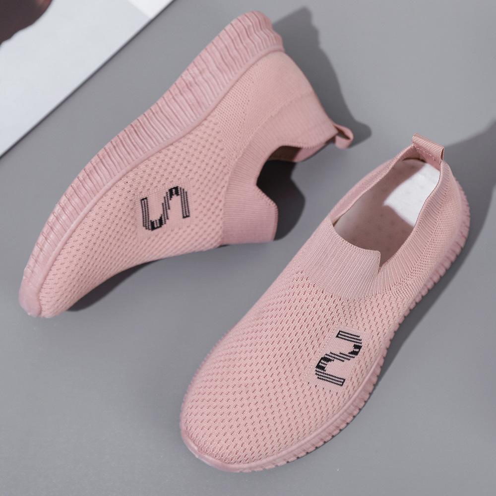 

Flying woven sports shoes summer new women s shoes fashion socks mouth casual running shoes lazy one pedal casual shoes women 39 рожевий