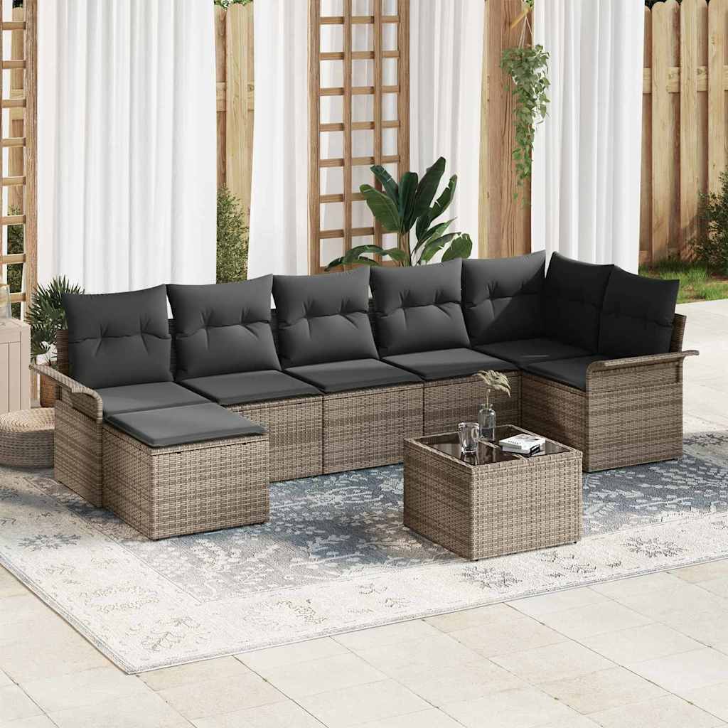8 Piece Grey Garden Sofa Set with Cushions