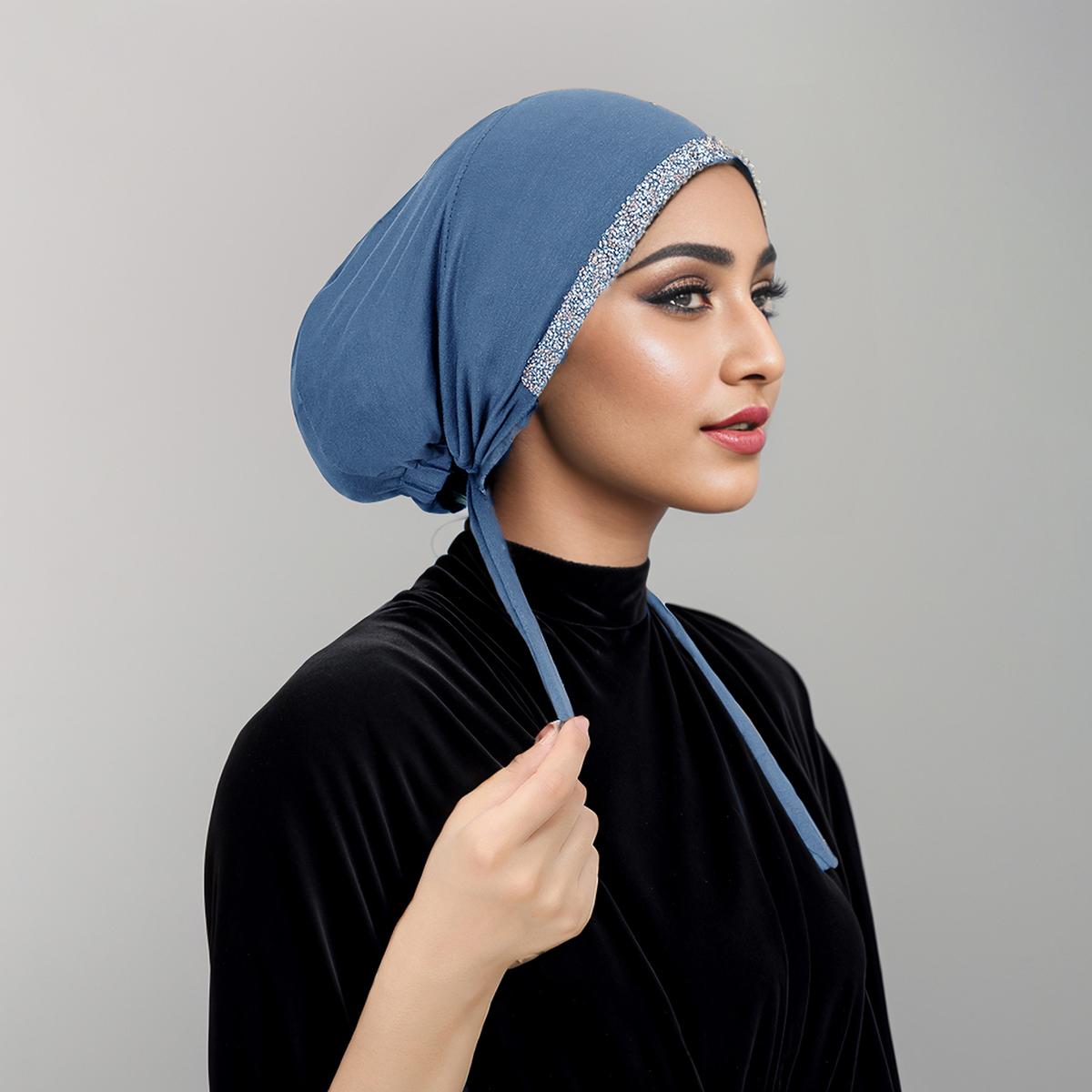 

Новая модальная повязка со стразами Мусульманская шапка-тюрбан Внутренние шапочки-хиджабы Исламский подшарф Боне Индийские шляпы Женская повязка на голову Тюрбан Женский