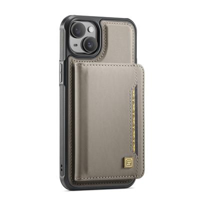 For iPhone 15 Case AUTSPACE A13 Vintage Leather Back Cover with Magnetic Detachable Card Bag