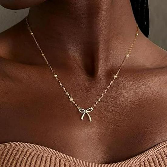 Charming Bow Pendant Clavicle Necklace - Elegant, Sweet, and Simple Beaded Chain