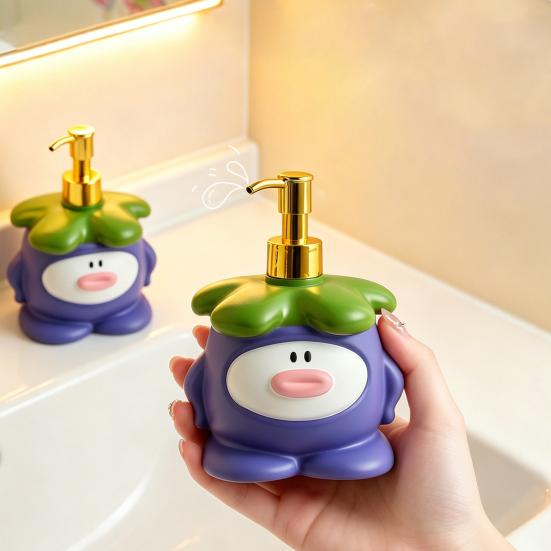 450ML Cartoon Mangosteen Soap Dispenser, Refillable Liquid Hand Soap Shower Gel Container, Bathroom Empty Pump Lotion Bottle