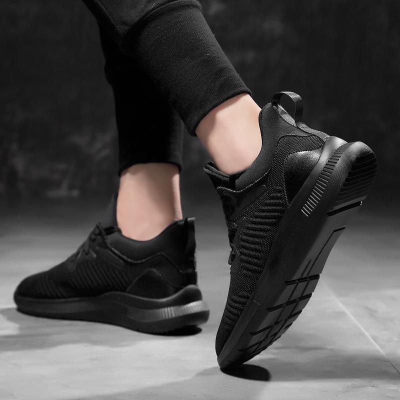 Men's Mesh Casual Shoes Thick Soled Wear-resistant Breathable Sports Shoes Versatile Black Men's Outdoor Hiking Shoes Lace Up