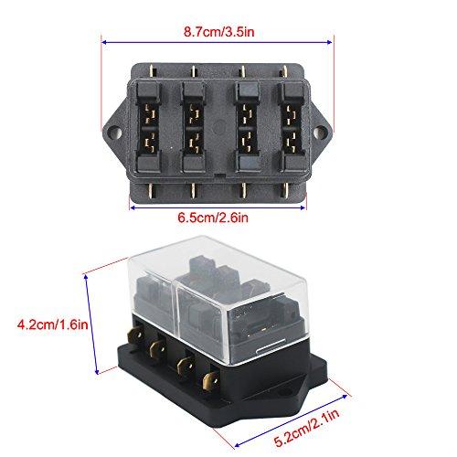 KILIGEN Universal Car Truck Vehicle 4 Way Line Car Medium Blade Fuse Box Block Holder Black 10pcs Blade Fuses (3A/5A/7.5A/10A/15A/20A/25A/30A/35A