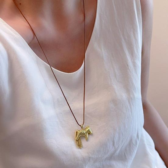 Horse Pendant Necklace Alloy Horse Charm with Tassel Tail Mane with Adjustable Rope Casual Animal Necklace
