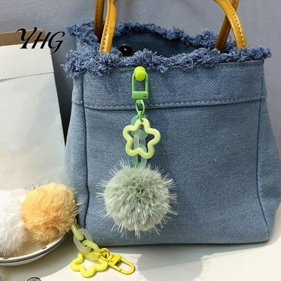 Backpacks Accessory Plush Ball Keychain, Fluffy Pompom Pendant with Hollow Star, Backpack Star Chain Bag Purse Decorative Accessories, Gift for Women
