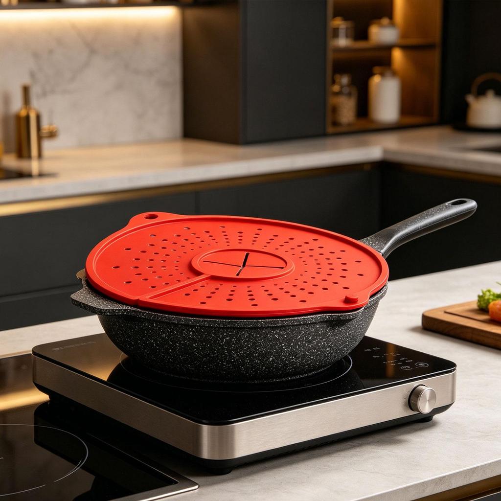 Silicone Splatter Screen, Foldable Splash Guard Heat Resistant, for Kitchen Frying Pan