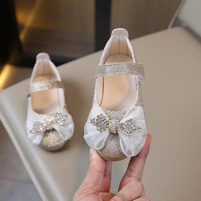 Girls Bow-Tie Princess Shoes: Spring/Fall Children s Soft-Soled Leather Shoes, Crystal Performance Shoes 21