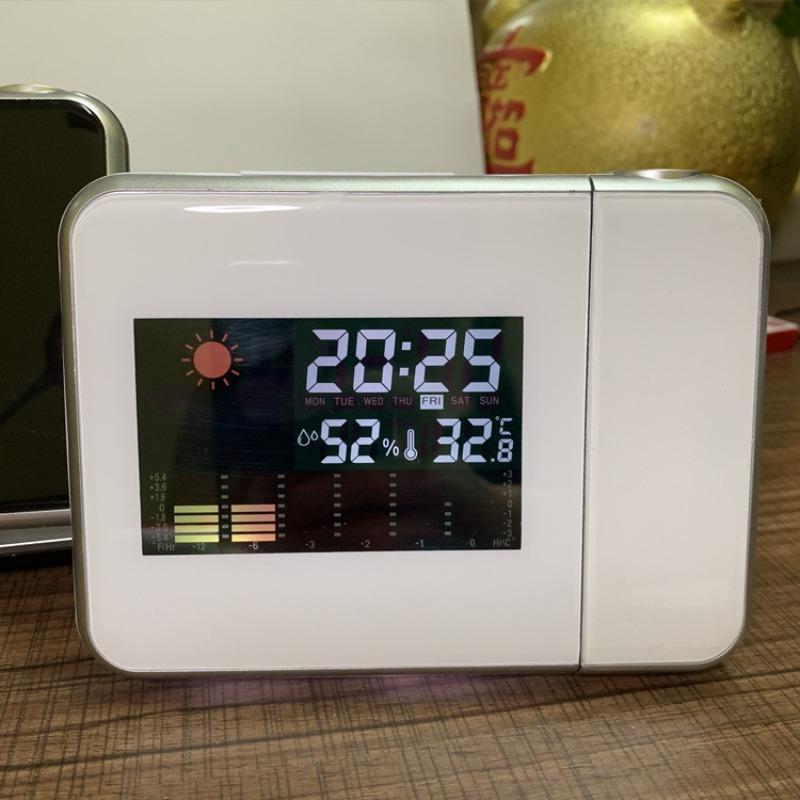 1Pc  Technology Weather Station Projection Clock Creative Time Projection LED Color Perpetual Calendar Weather Display Electronic Alarm Clock
