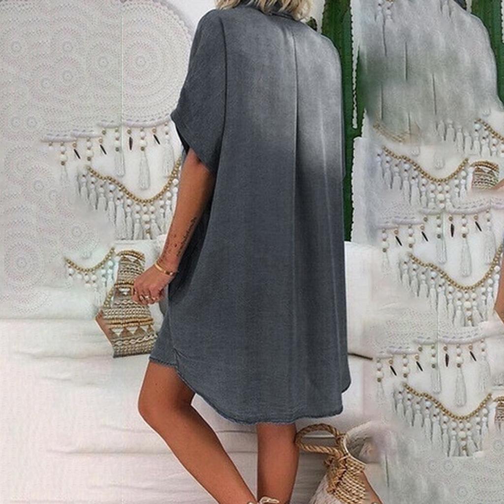 Women's Casual Shirt Dress Long Sleeve Loose Fit Single Breasted Patch Pocket Straight Cut Collared Shirt Dress