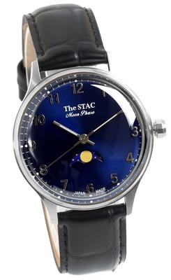 36mm Antique Retro Wristwatch for Men and Moon Phase Arabic with Japanese-made Women, Unisex, Blue-Black Crocodile, ST-MF001