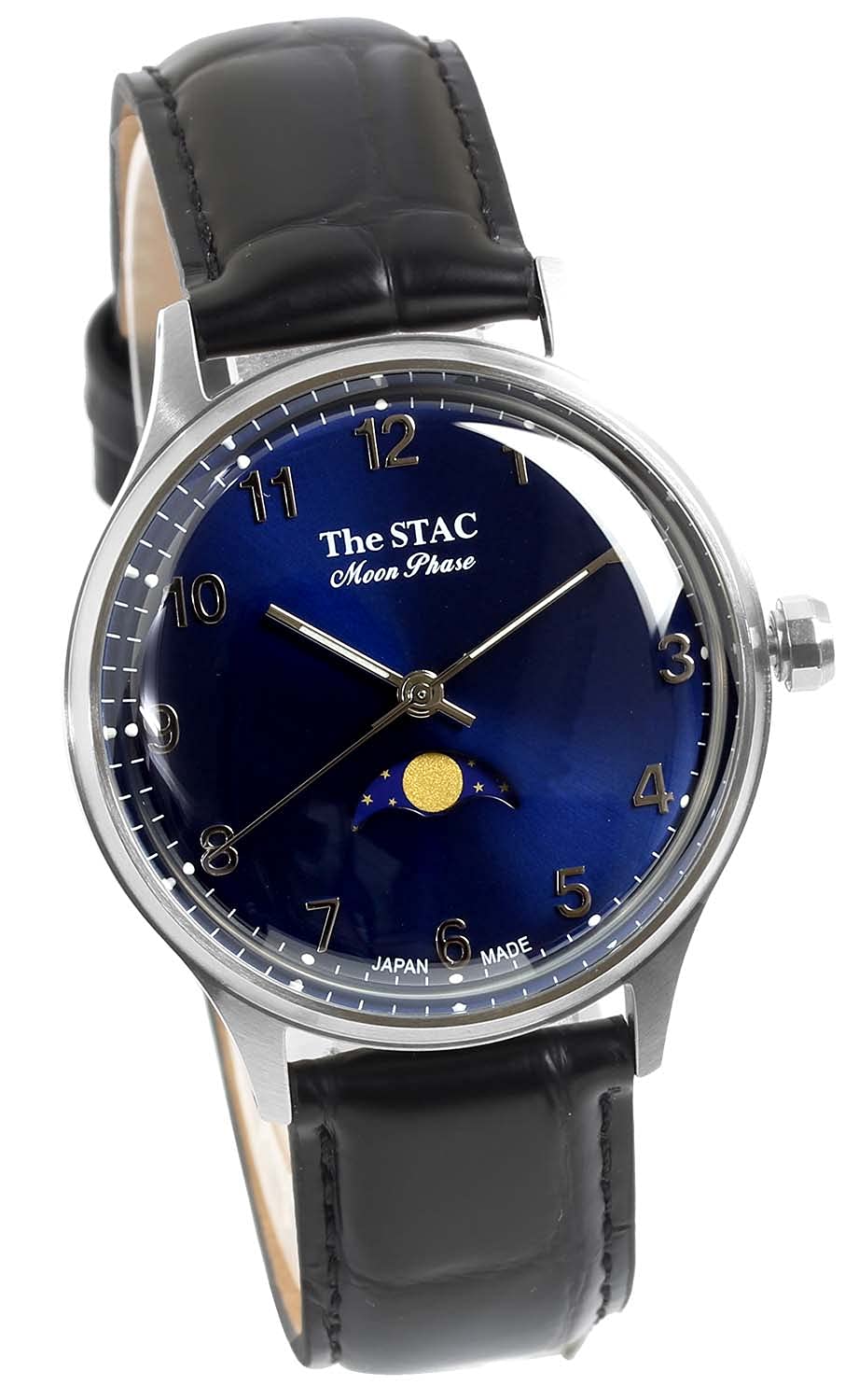 

domestically produced antique retro moon Arabic numerals x crocodile [The STAC] Japanese-made, wristwatch, 36mm, style, men s, women s, unisex, phase, синій