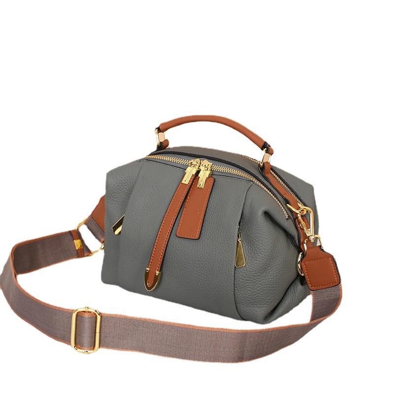 Genuine Leather Women's Boston Handbag - 2025 New Large Capacity Cowhide Dumpling Messenger Bag
