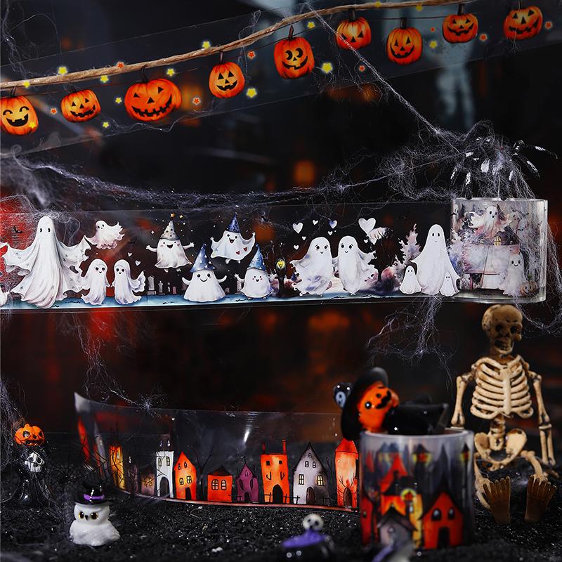 2m/roll Retro Halloween Party PET Stickers Creative Handbook Collage Decoration DIY Scrapbook Material Masking Tape