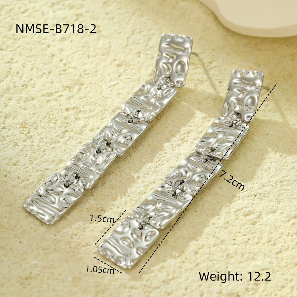 GEMCHIC Women's Square Hammered Gold Plated Stainless Steel Drop Earrings