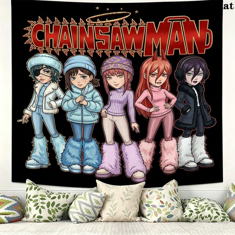 Chainsaw Man Wandteppich Ästhetisches Wandbehang Gedruckter Stoffdecke Dekorative Wandteppiche Für Schlafzimmer Wohnzimmer Heimdekoration