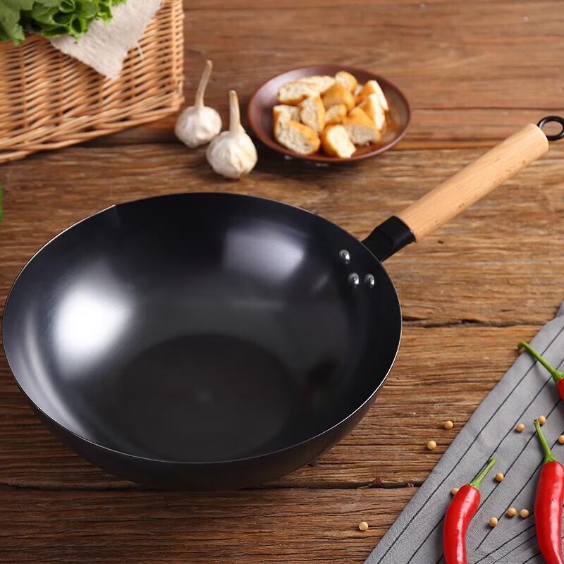 MAXCOOK Original Wood Series 34cm Non-stick Iron Wok