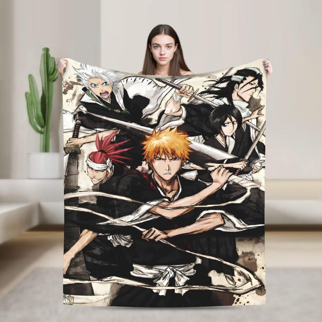Ichigo Orihime Uryu Blanket Bleached Camping Flannel Throw Blanket For Living Room Super Soft Custom Diy Quality Bedspread Gift