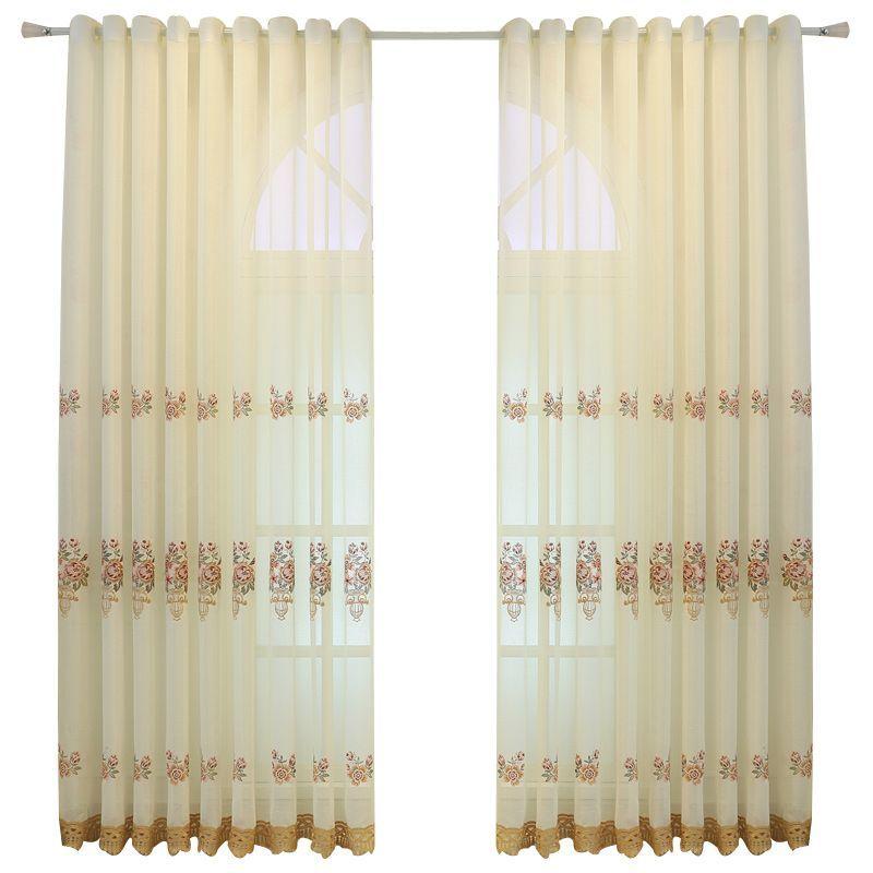 Curtain Luxury European Floral Embroidered Organza Curtain Drapes for Bedroom Living Room Lace Delicate