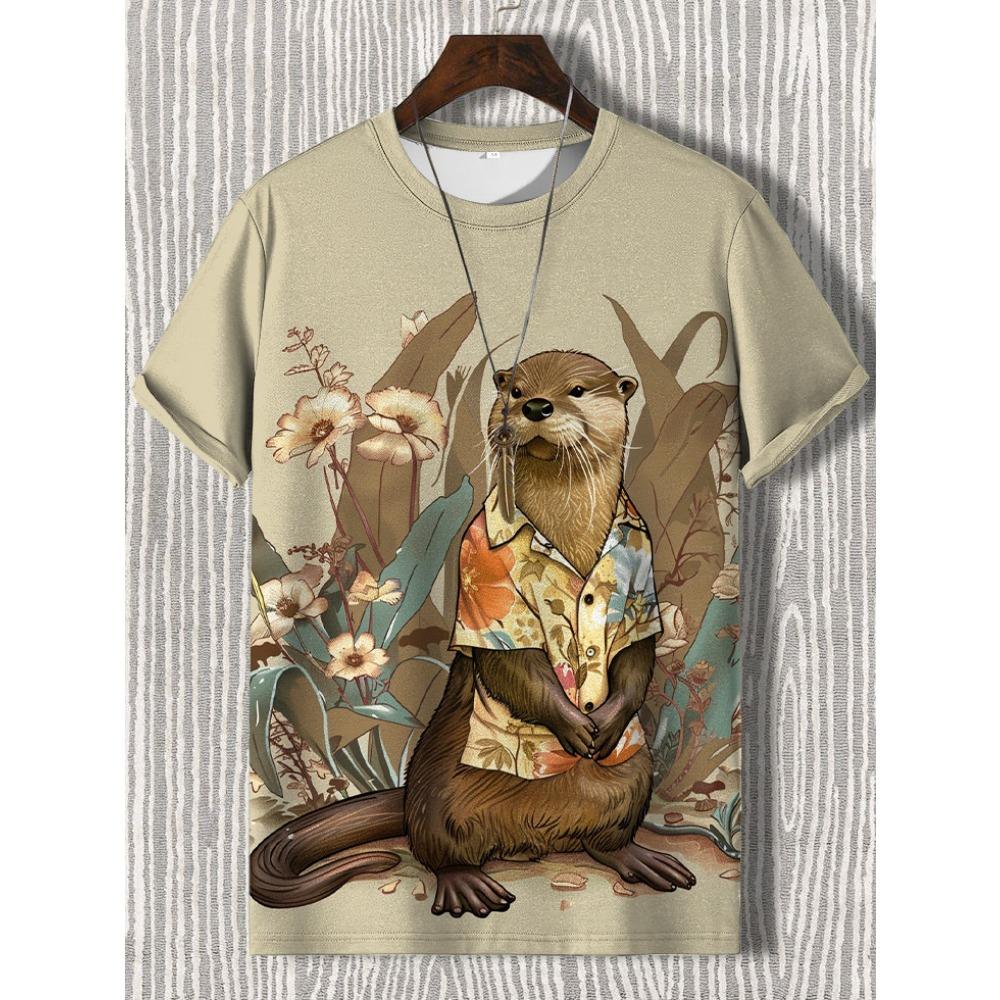 

2025 Лето Новинка Японский Самурай Кот Узор 3D Принт Короткий Рукав Круглый Вырез Повседневный Быстросохнущий 3XL