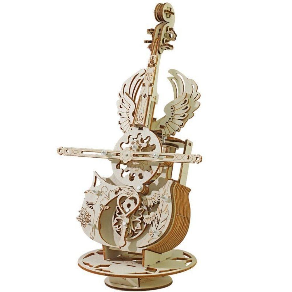 Graffitiable Wooden Cello Model Wooden Material Music Box For Kids DIY Assembly Crafts Gift Spirited Away