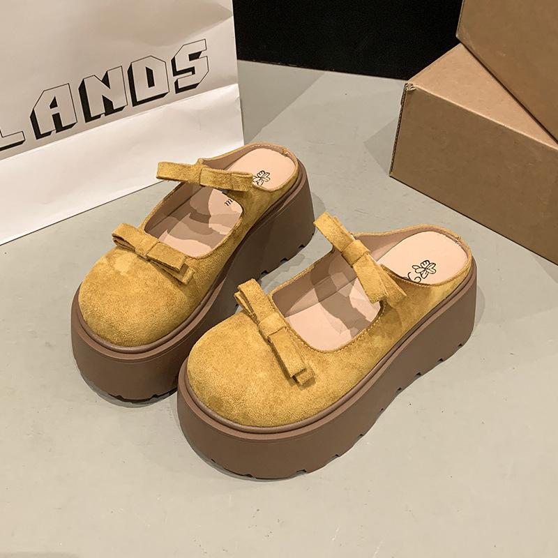 Thick-bottomed Bag Head, Half Slippers, Women's Outer Wear 2025 Spring New Versatile Muffin, Lazy Person Increases Height