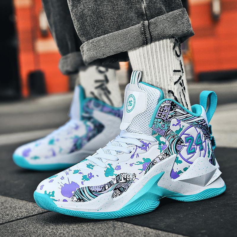 New high-top basketball shoes men's leather surface children's primary and secondary school sports shoes cement floor indoor and outdoor running shoes