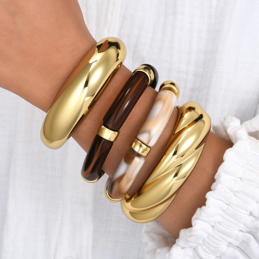 Punk Irregular Resin Bracelet Thickened Exaggerated Chunky Bangles New Cuff Bracelet Set  Women
