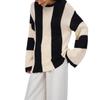 Crew Neck Striped Women's Long Sleeve Autumn Bottom Shirt Top Sweater Contrast Color Simple Wind Knitted Sweater Women's Loose
