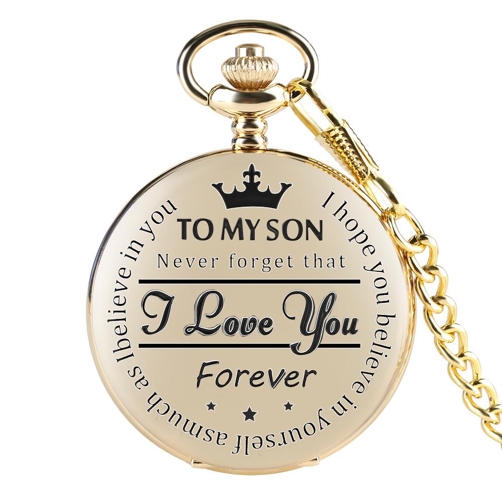 Newly Engraved Personalized Pattern Vintage Quartz Pocket Watch Chain for Son's Gift