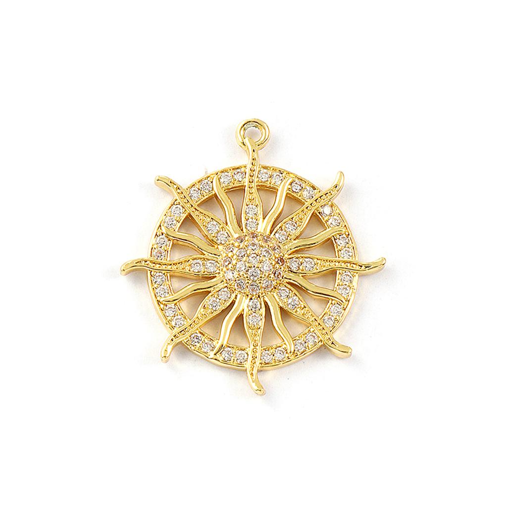 1 Piece Brass & Cubic Zirconia Charms 18K Gold Plated Micro Pave Heart Sun Angel Feather Pendants DIY Necklace Keychains Making