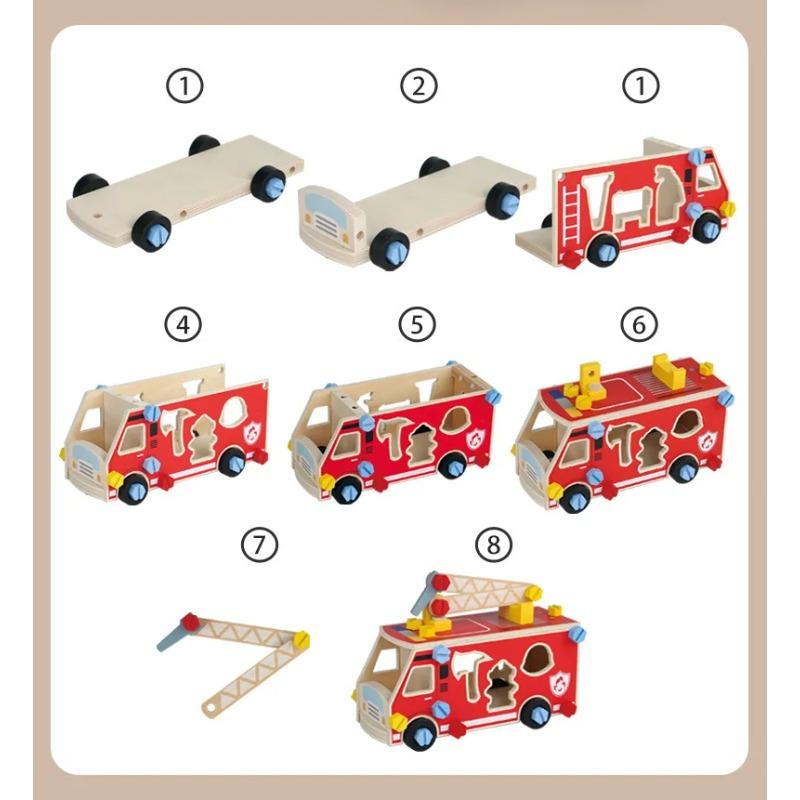 Montessori Wooden Toys Children Fire Station Police Station Simulation Toy Pretend Play Tools Construction Toy Motor Skills Kids