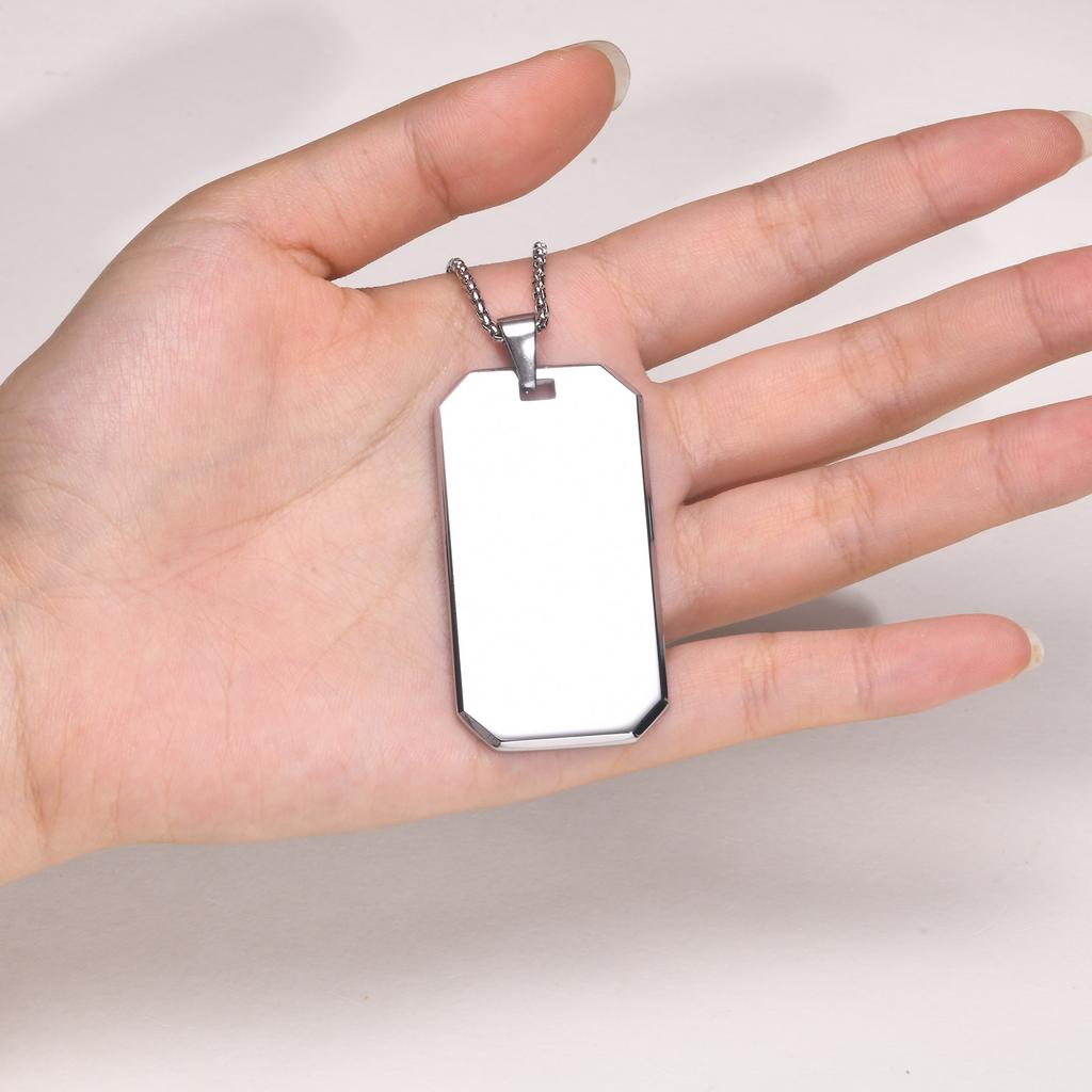 Pendant Necklace Free Engrave Stainless Steel Full-ight Blank Beveled Edge Dog Tag Personalized Free Custom Male Jewelry Gift