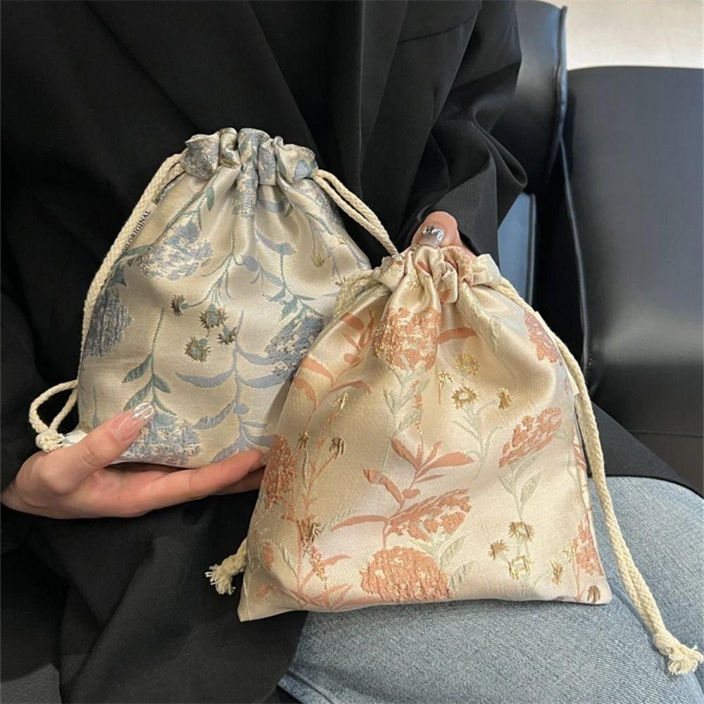 Portable Polyester Drawstring Bags Flower Large Capacity Makeup Bag Drawstring Packaging Jewelry Storage Box Travel