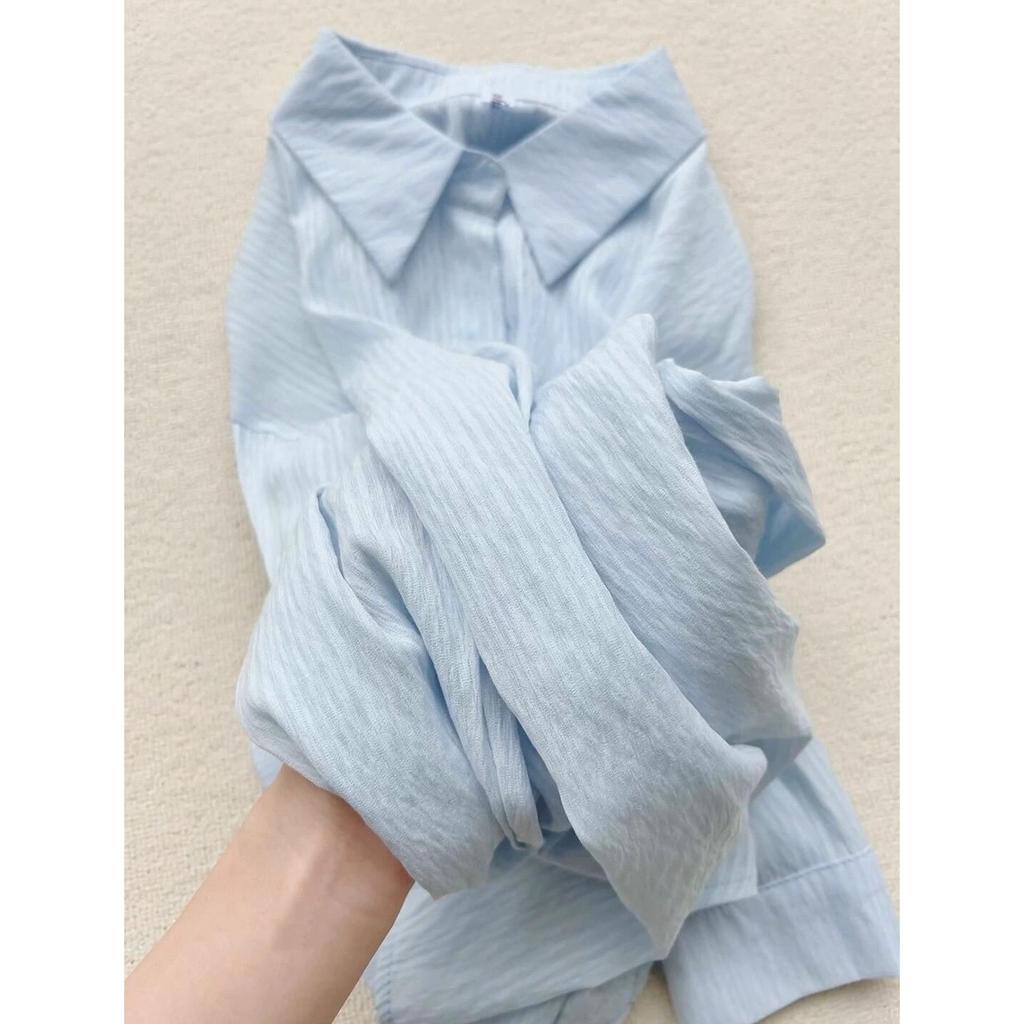 Damen Sommer Blau Koreanisches Langarm Sonnenschutzhemd - Locker, Lässig, Lazy-Style Oberteil