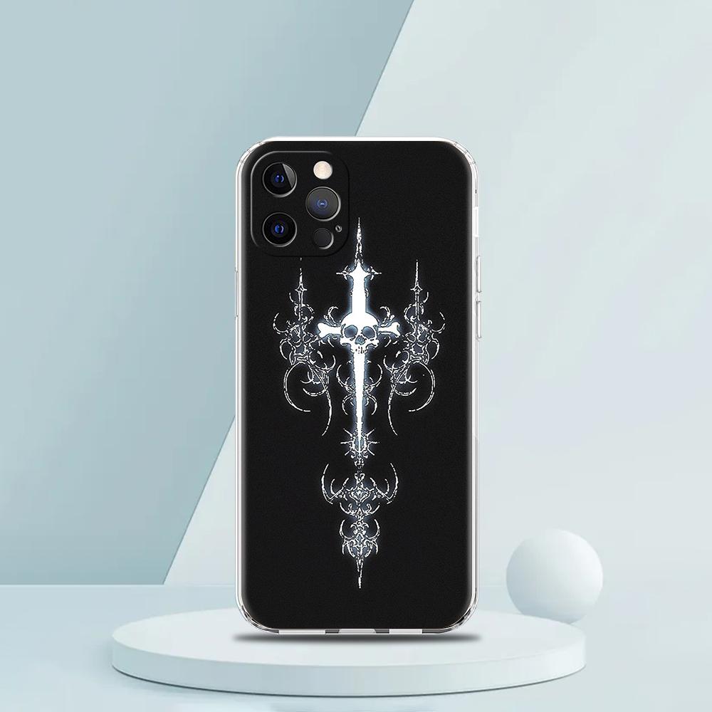 

Soft TPU Transparent Phone Case Cover for iPhone 16 15 14 13 12 11 Pro Max XR 8 7 Plus XR Shell Cyber Sigil Cross Line Pattern for iPhone 16
