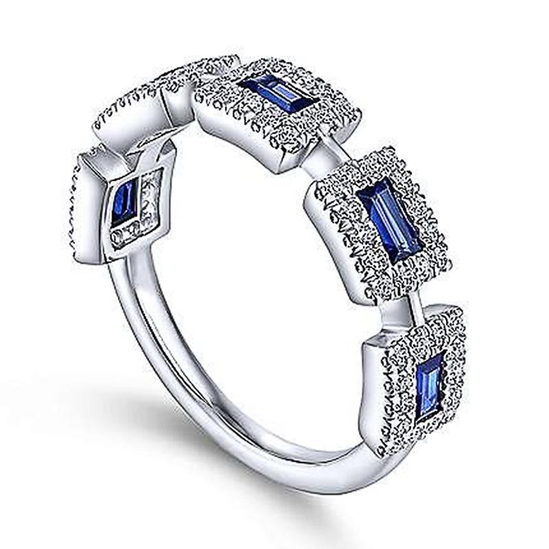 Shein Inlaid Blue Square Zircon Ring Women'S Fashion Engagement Band Ring