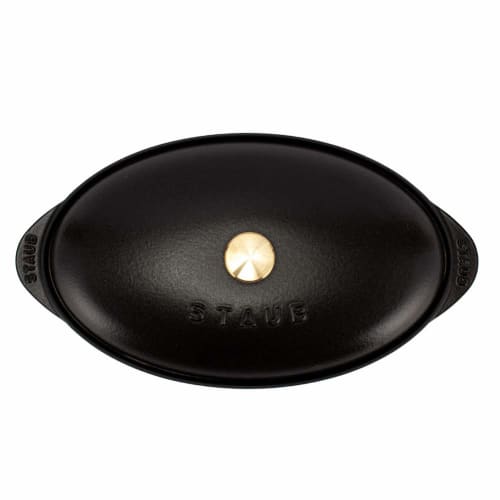 Staub Shallow Oval Serving Dish with Lid, 31cm, Enamel Pot, Shallow, Induction and Oven Safe, 1332125/40509-400-0, Black