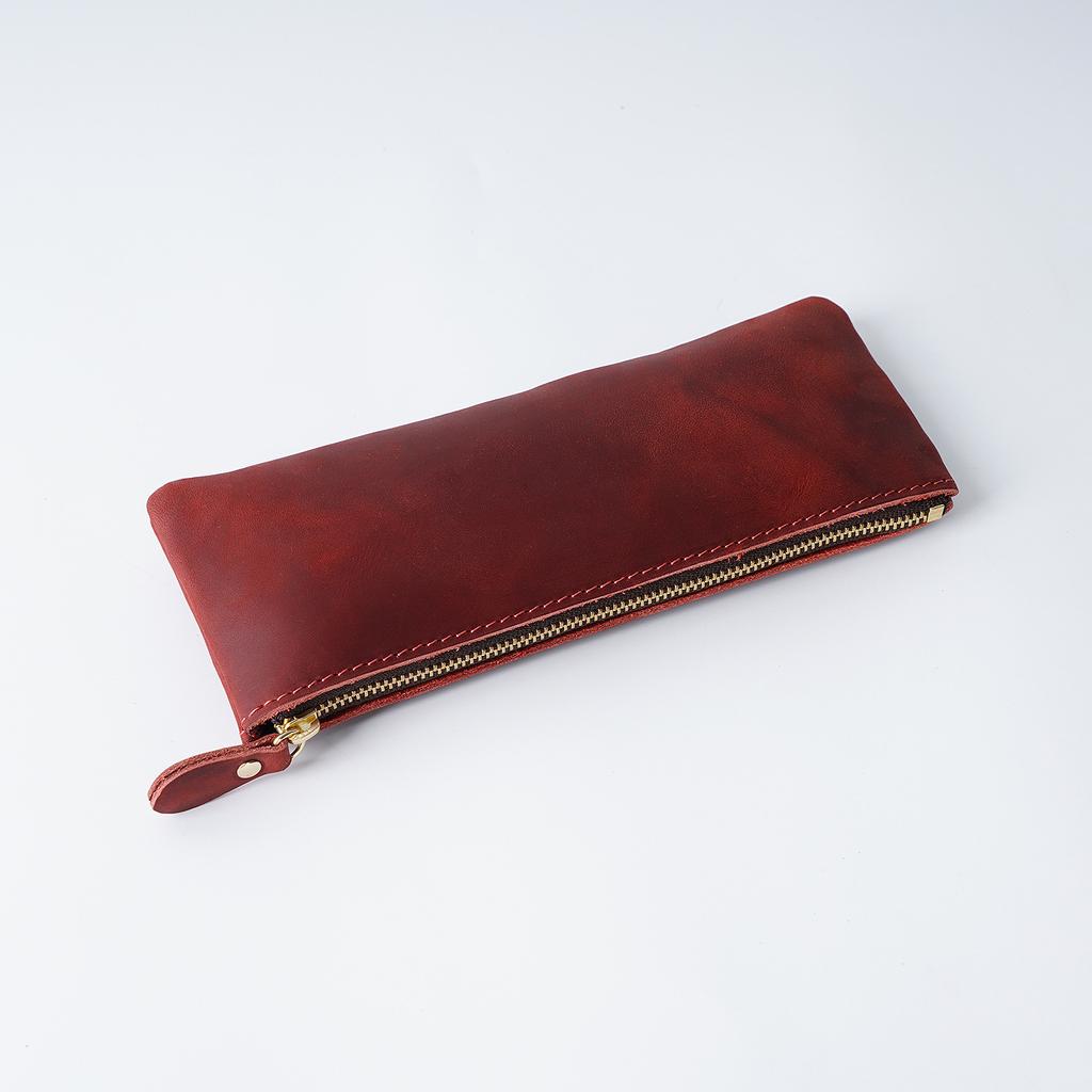 Vintage Echte Leder Reißverschluss Federmäppchen Rindsleder Schreibwaren Organizer Stifthalter Schreibutensilien Tasche Reiseaccessoire Tasche
