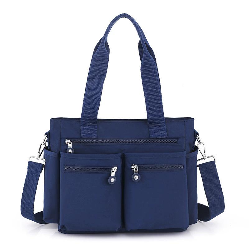 Women's Solid Color Multi-Pocket Tote Bag, Large Capacity Lightweight Crossbody Shoulder Bag, Casual Satchel Handbag for Work Travel