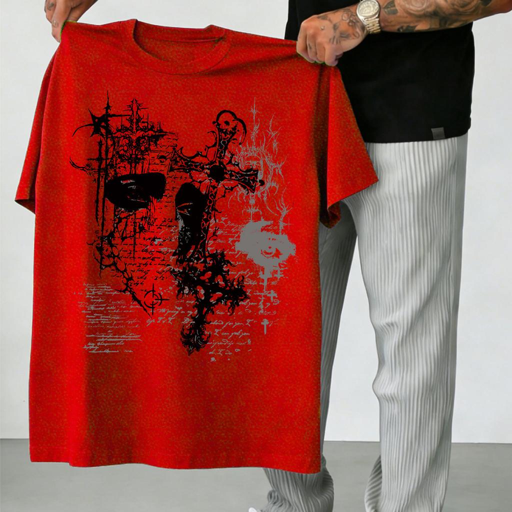 Men's T-Shirt with Thorn Cross in Dark Fashion Style