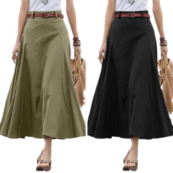 2023 Spring/Autumn High Waist Irregular Hem Midi Skirt - Solid Color, Loose Fit