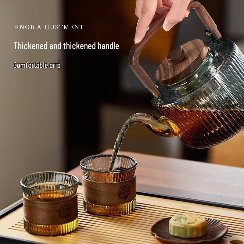 YIHUTEA Glass Teapot Tea Set with Walnut Stove