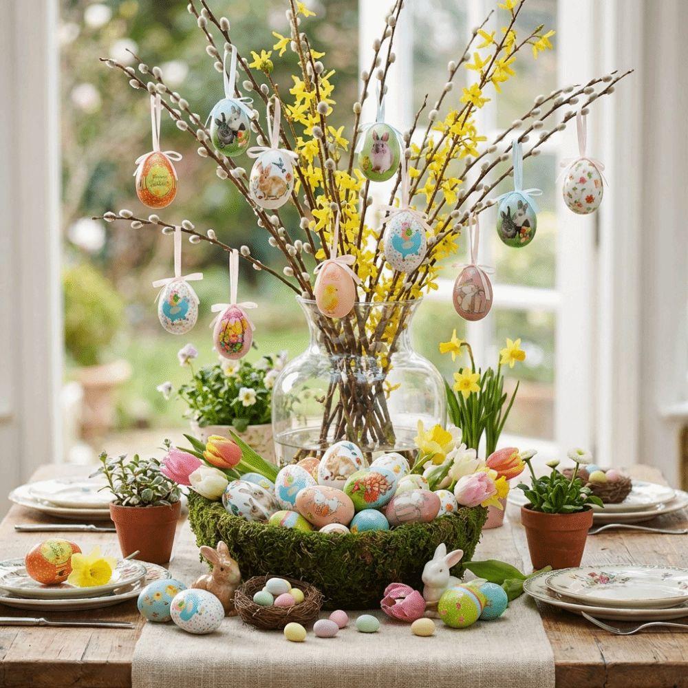 Painted Foam Easter Eggs DIY Craft Colorful Easter Eggs Pendant Handmade Happy Easter Hanging Ornaments Room Decoration