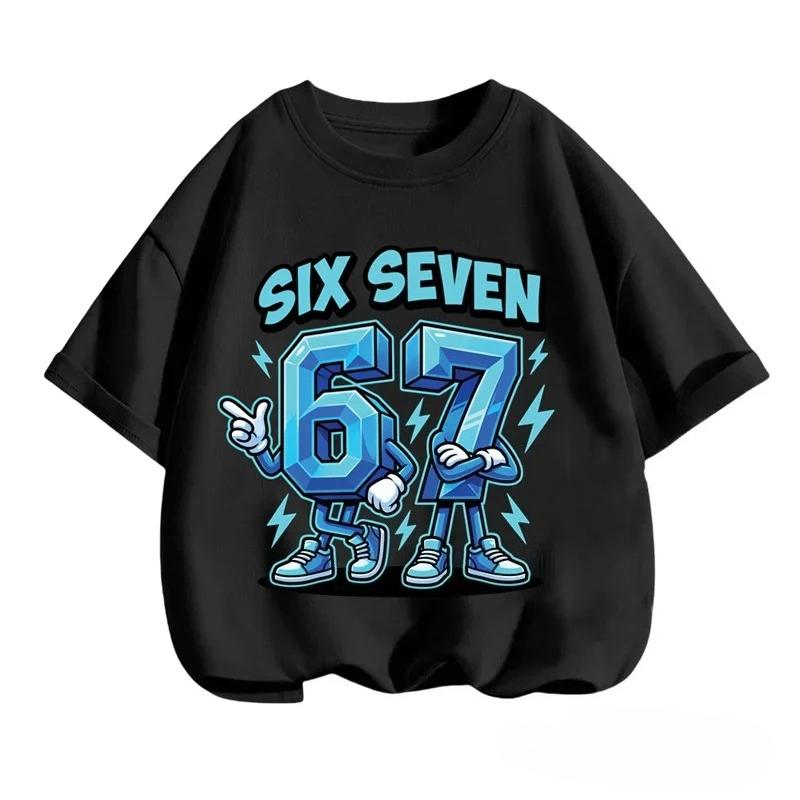 SIX SEVEN Kids Cotton TShirt Adult Boys Girls Family Matching Casual TeeRetro Pixel Cartoon Number Print Birthday Summer Tops