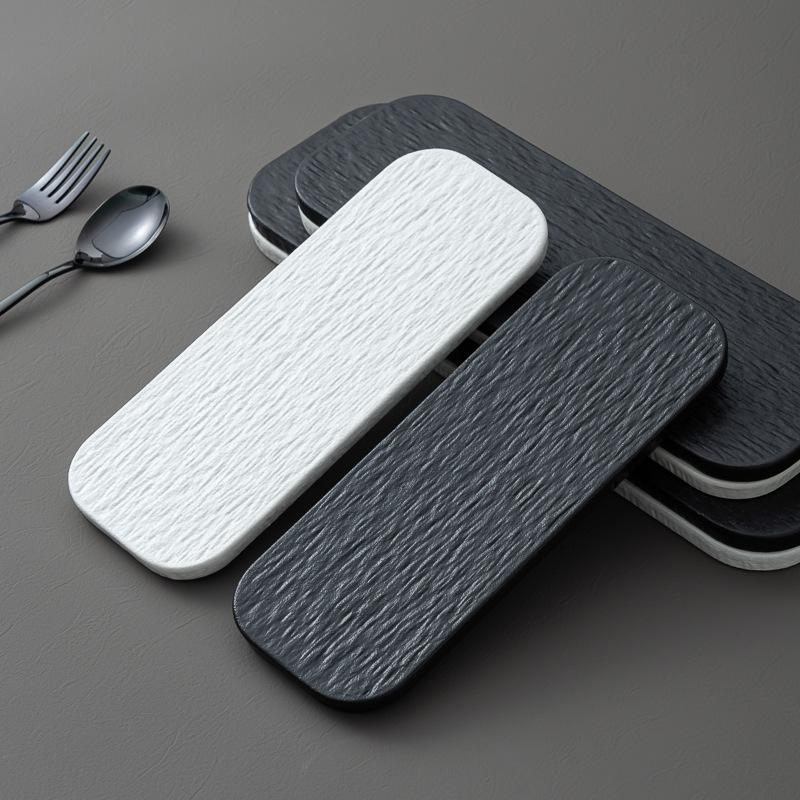 Black White Solid Color Rock Grain Restaurant Rectangular Plate Ceramic Long Plate Sashimi Plate Inventory Heart Sushi Utensils