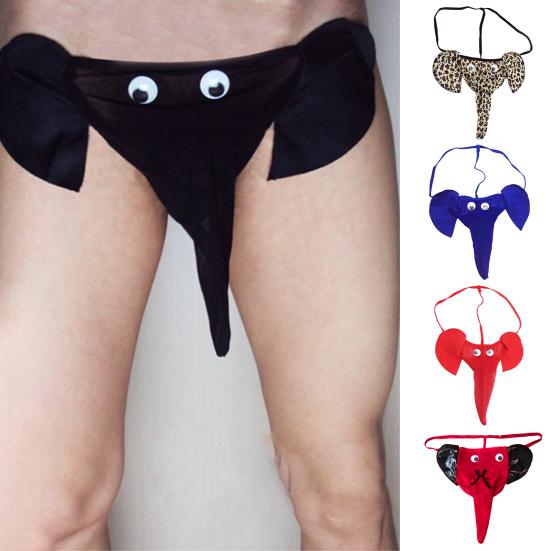 Men Elephant Thong Breathable Funny Bulge Pouch Elastic Moisture Wicking Pornographic Soft Long