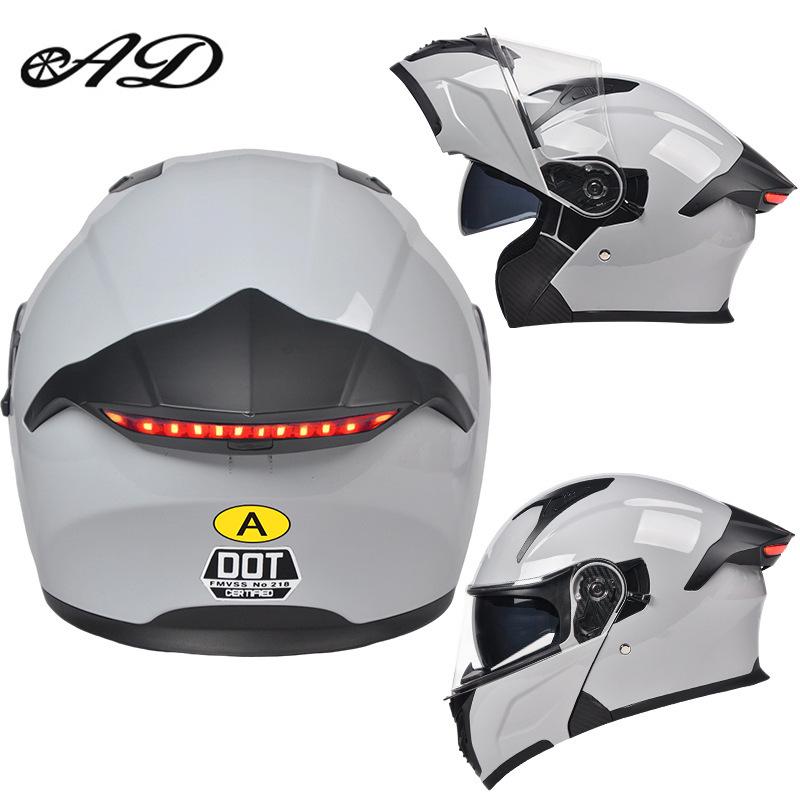 Unisex Full Face Flip-Up Motorcycle Helmet with LED Taillight, All-Season, 3C/DOT Certified