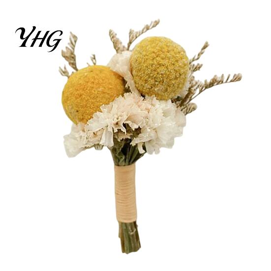 DIY Craft Dried Flowers Flower Boutonniere, Preserved Wedding Corsage, Rustic Natural Dry Retro Style Boutonnieres Brooch Pin for Groom Bride